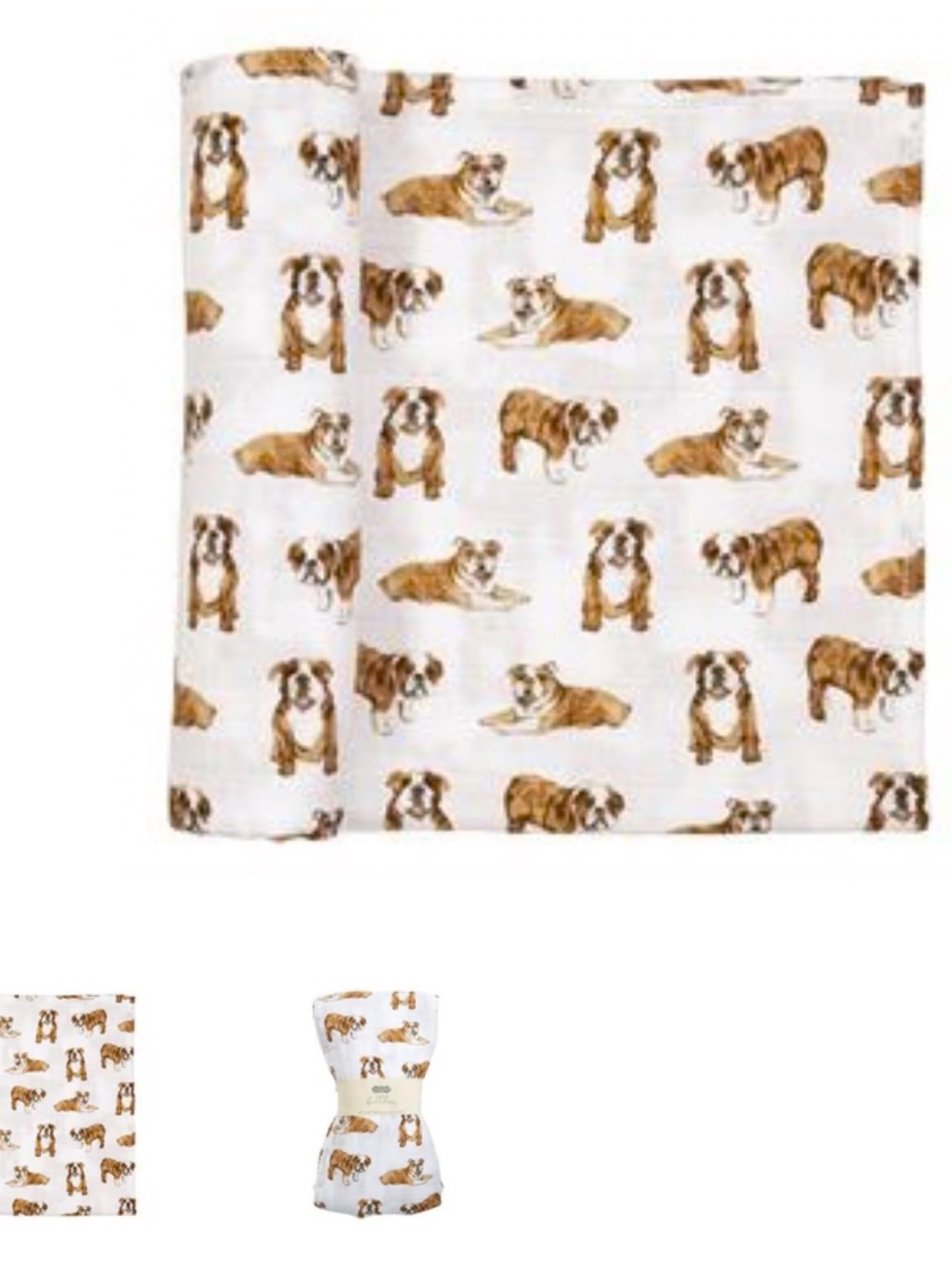 Soft Cotton Muslin Throw Blanket in Beige English Bulldog Print Mudpie brand